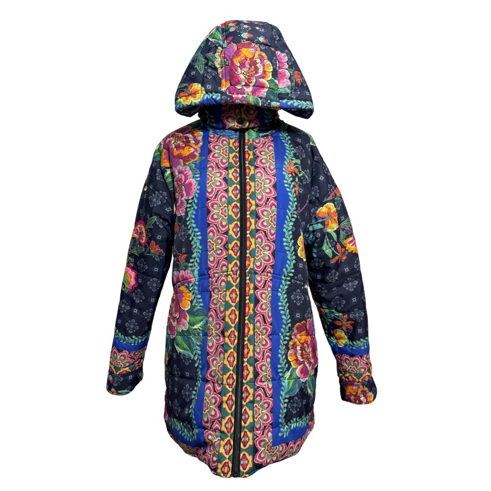 Johnny Was • Mauri Reversible Quilted Puffer Jacket Darnahta Scarf Print S NWT - Picture 4 of 16
